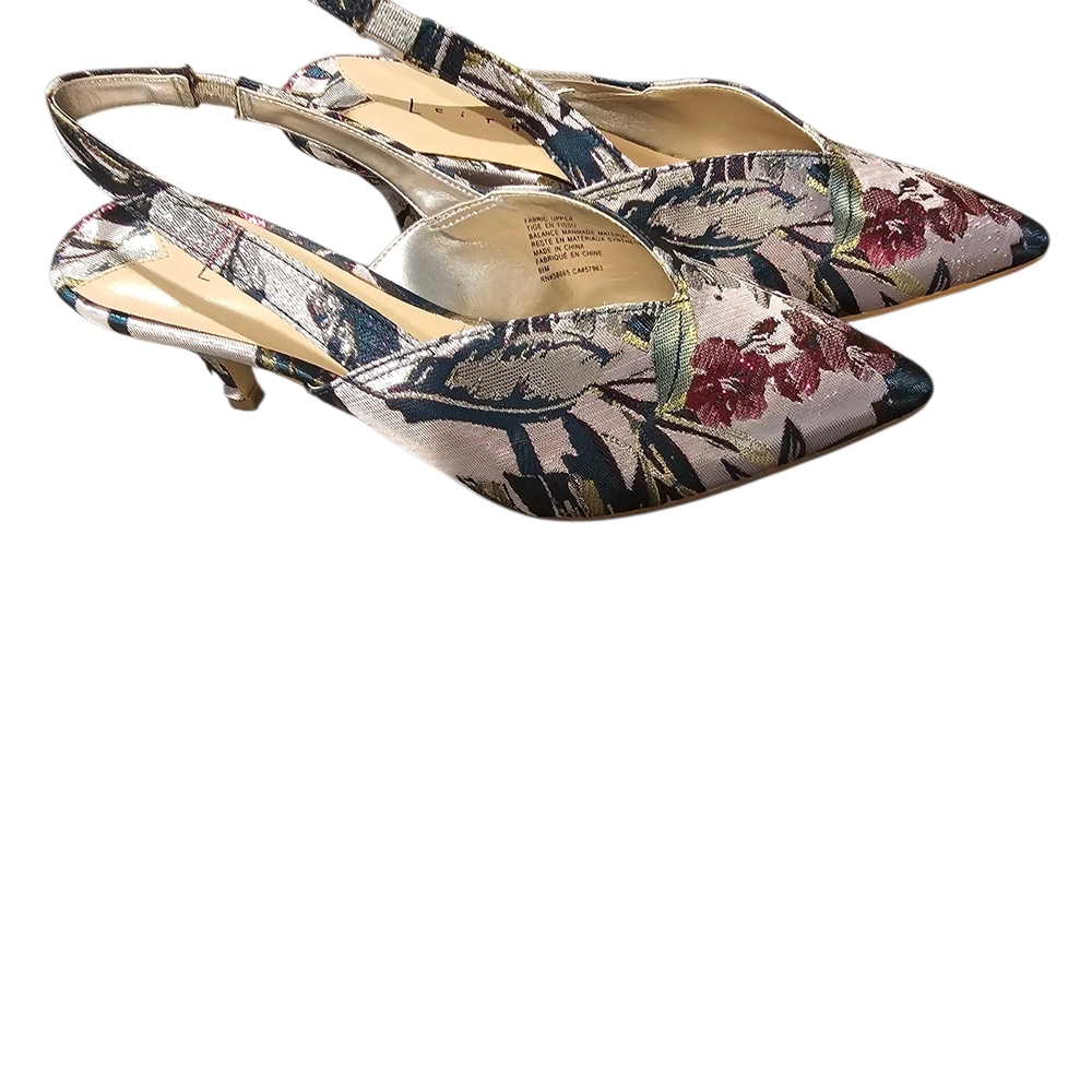 Leith Floral pointed toe shiny slingback Kitten Heels Women's Size 65 M - Picture 3 of 9